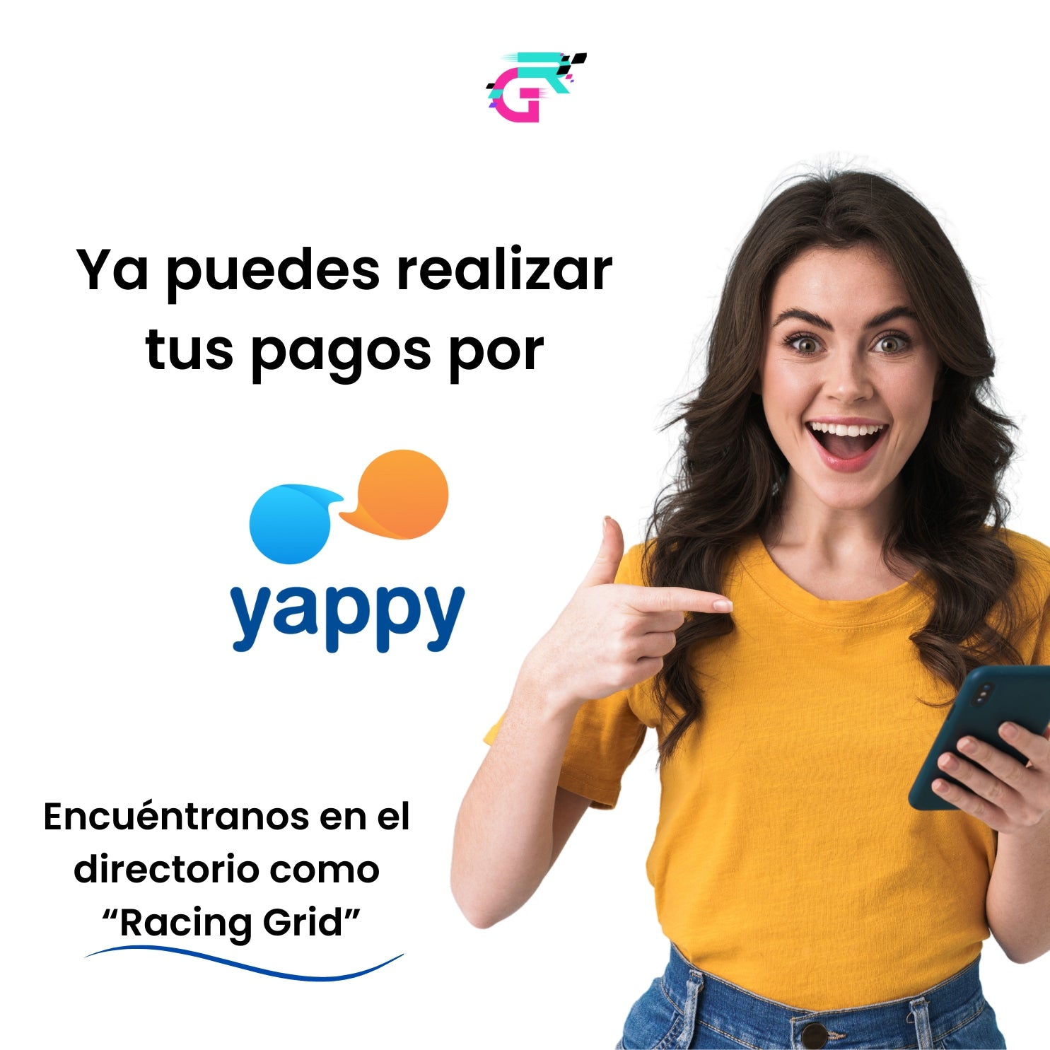 Somos parte del directorio de Yappy, así que puedes encontrarnos fácilmente y disfrutar de la comodidad de pagar con tu cuenta de Yappy directamente desde nuestra tienda online. Simplemente selecciona Yappy como tu opción de pago y disfruta de la experiencia de comprar tus productos exclusivos de Fórmula 1 con la facilidad y seguridad de Yappy.