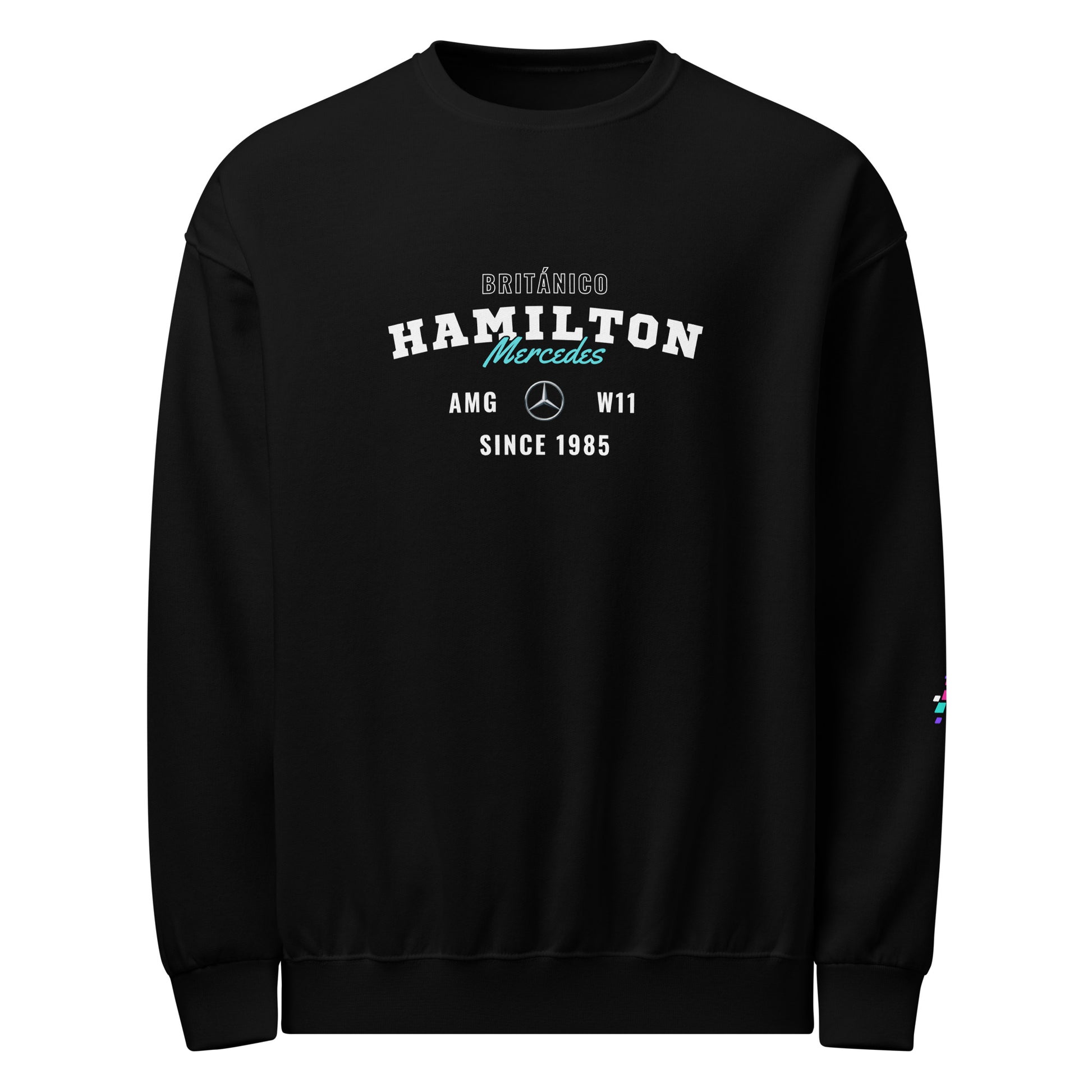 Vista frontal completa de la sudadera HAMILTON unisex, ideal para aficionados a la Fórmula 1.